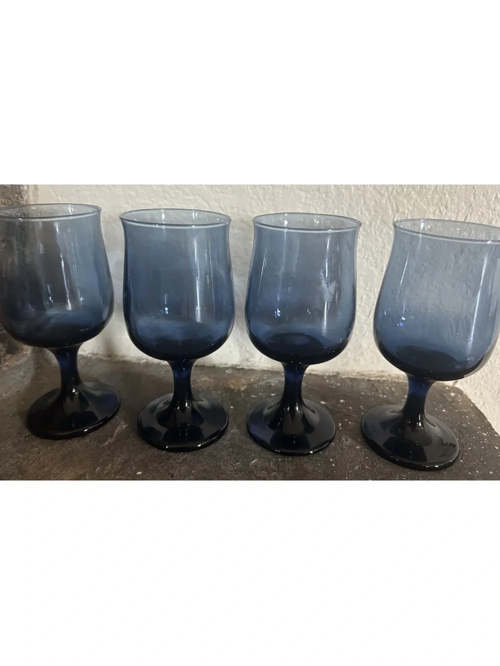 4 Vintage Libbey Connoisseur Dusky Blue Tulip Wine Glasses 6